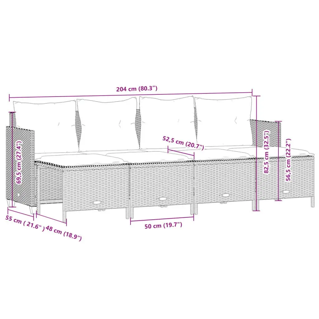 Garden Sofa Set Grey 5 Piece Outdoor Furniture Poly Rattan with Cushions