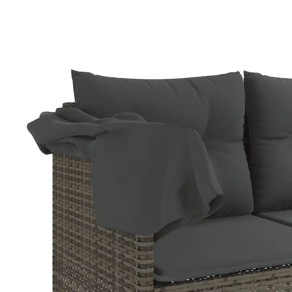 5 Piece Garden Sofa Set with Retractable Canopy Cushions Grey Outdoor Furniture