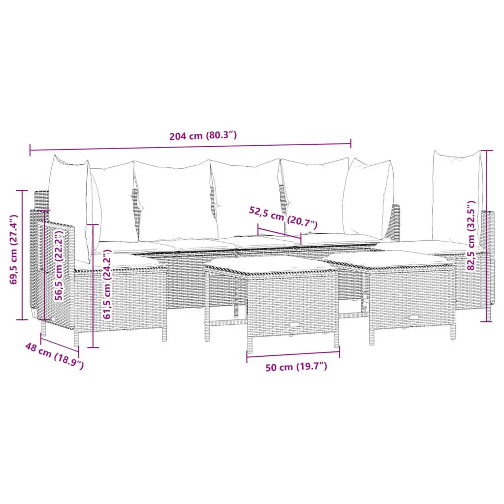 5 Piece Grey Outdoor Sofa Set with Cushions