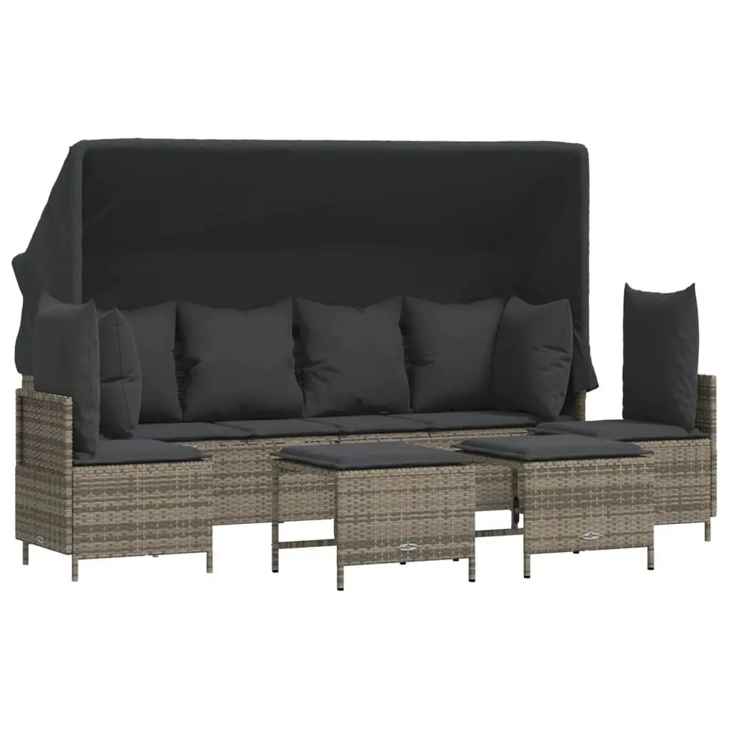 5 Piece Outdoor Sofa Set Grey PE Rattan Adjustable Backrest with Canopy