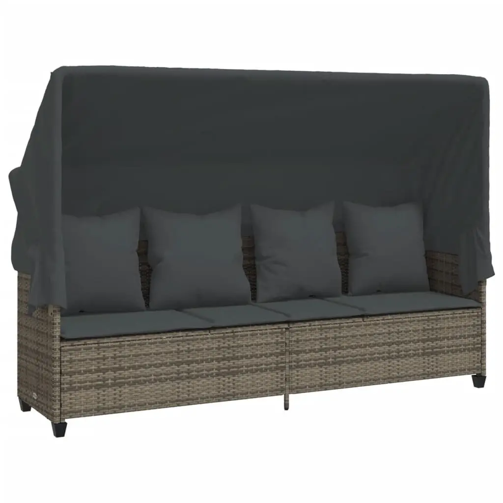 5 Piece Outdoor Sofa Set Grey PE Rattan Adjustable Backrest with Canopy