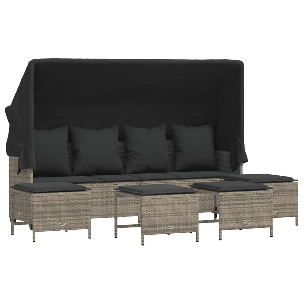 5 Piece Garden Sofa Set Grey Rattan Adjustable Backrest Footrest