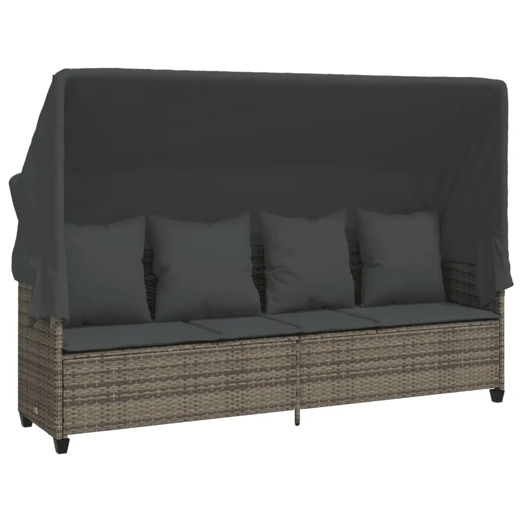 5 Piece Garden Sofa Set Grey Rattan Adjustable Backrest Footrest