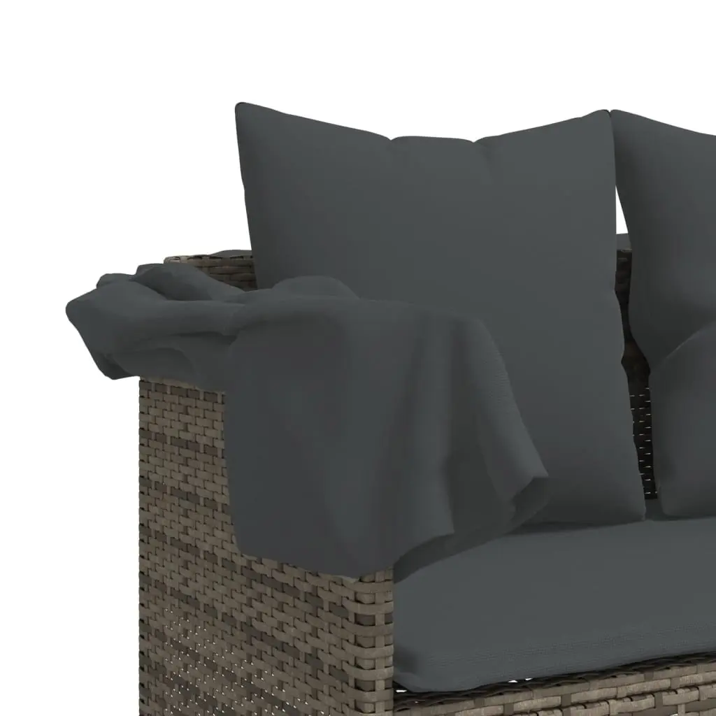 5 Piece Garden Sofa Set Grey Rattan Adjustable Backrest Footrest
