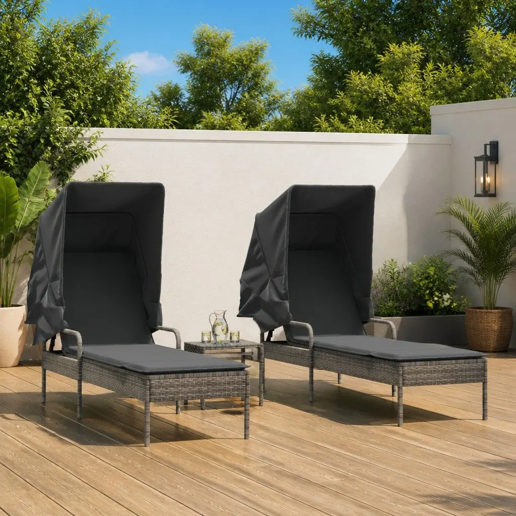 Sun Loungers with Canopy and Tea Table Included