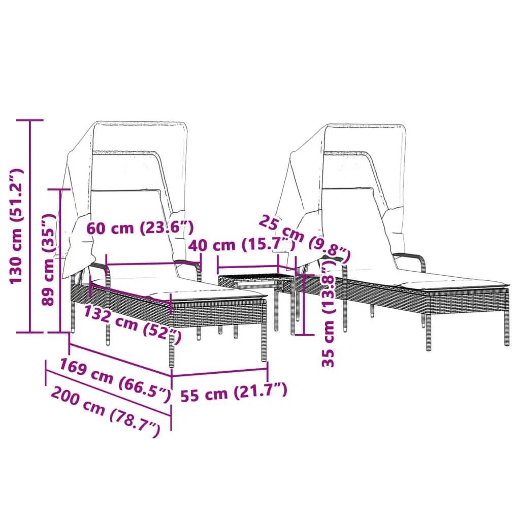 Sun Loungers with Canopy and Tea Table Included