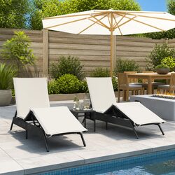 Black Outdoor Sun Loungers with Cushions, 2 Piece Set