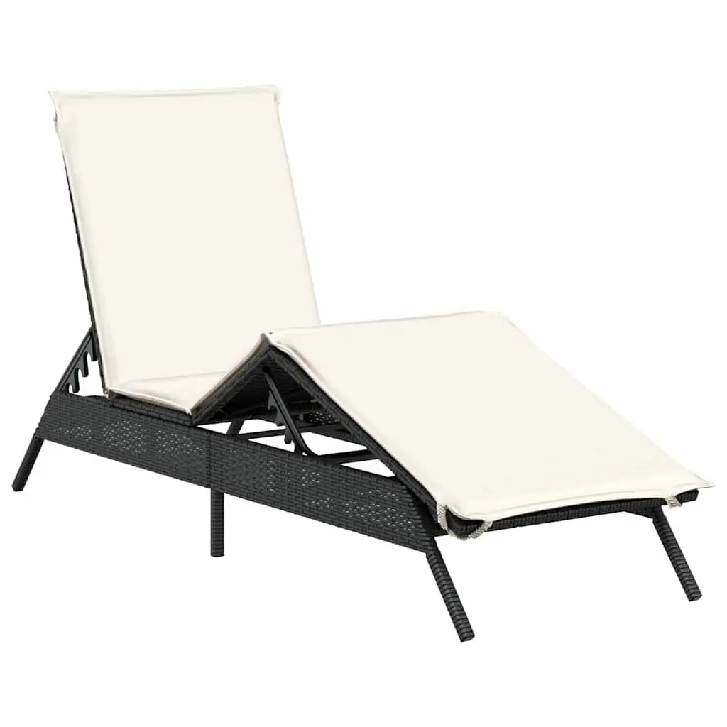 Sun Loungers Black 2 pcs Adjustable Backrest and Footrest with Thick Cushions Outdoor Garden Furniture