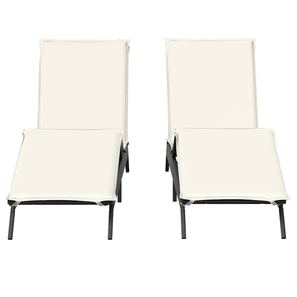 Sun Loungers Black 2 pcs Adjustable Backrest and Footrest with Thick Cushions Outdoor Garden Furniture