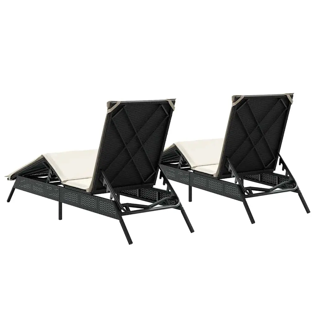 Sun Loungers Black 2 pcs Adjustable Backrest and Footrest with Thick Cushions Outdoor Garden Furniture
