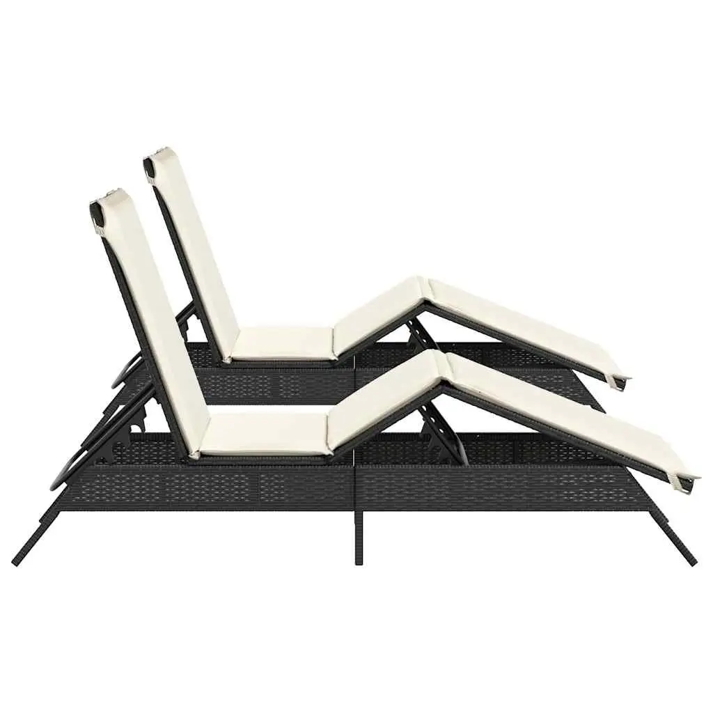 Sun Loungers Black 2 pcs Adjustable Backrest and Footrest with Thick Cushions Outdoor Garden Furniture