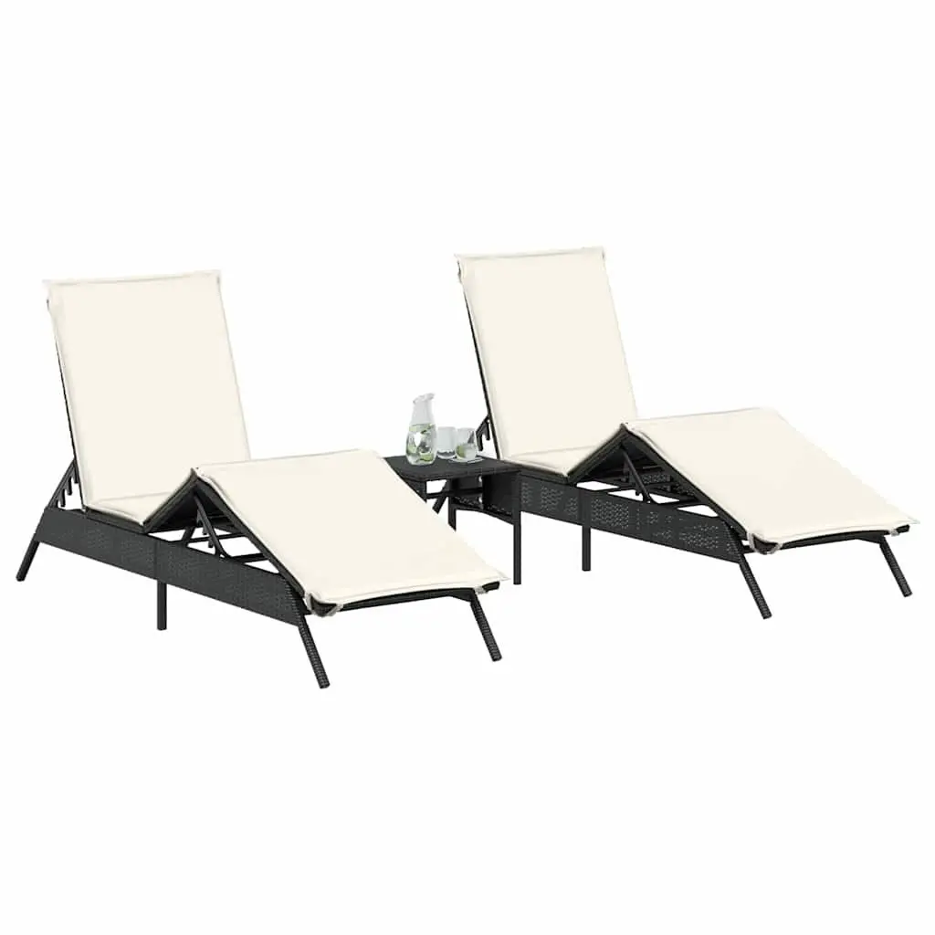 Sun Loungers Black 2 pcs Adjustable Backrest and Footrest with Thick Cushions Outdoor Garden Furniture