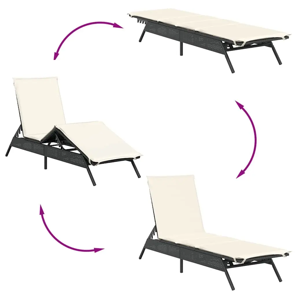 Sun Loungers Black 2 pcs Adjustable Backrest and Footrest with Thick Cushions Outdoor Garden Furniture