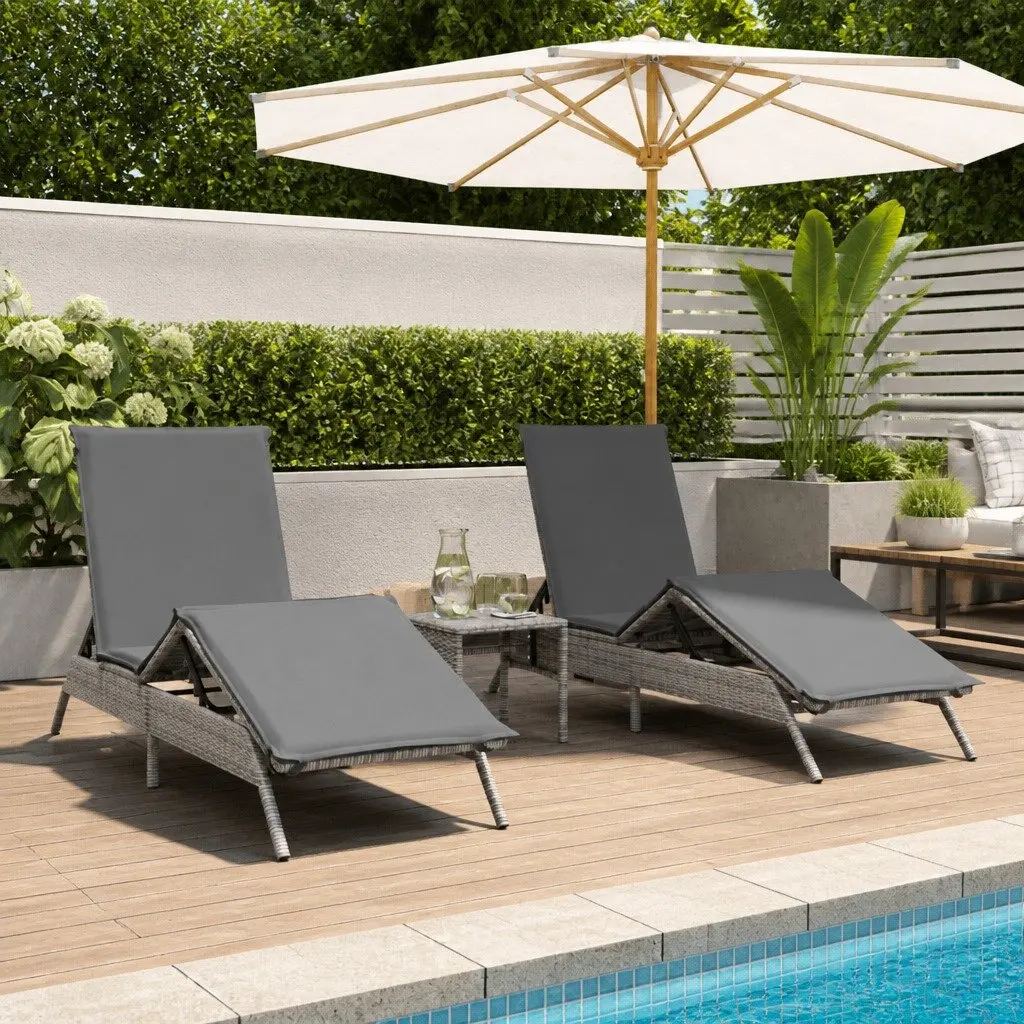 Sun Loungers Grey 2 pcs Adjustable Backrest Footrest Thickly Padded Cushions