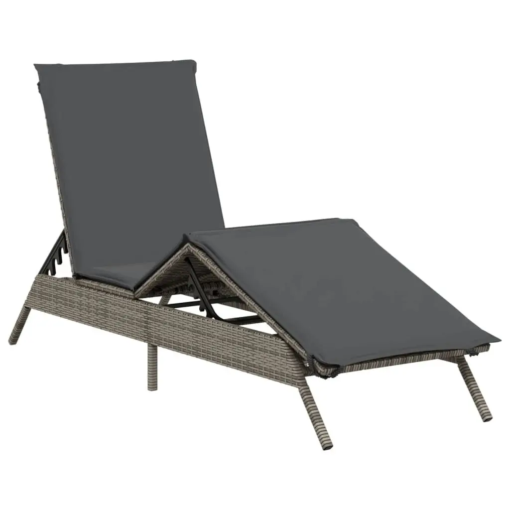 Sun Loungers Grey 2 pcs Adjustable Backrest Footrest Thickly Padded Cushions