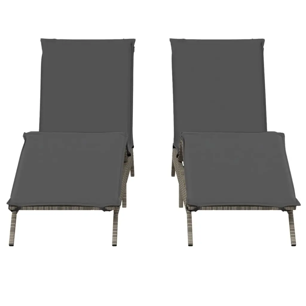 Sun Loungers Grey 2 pcs Adjustable Backrest Footrest Thickly Padded Cushions