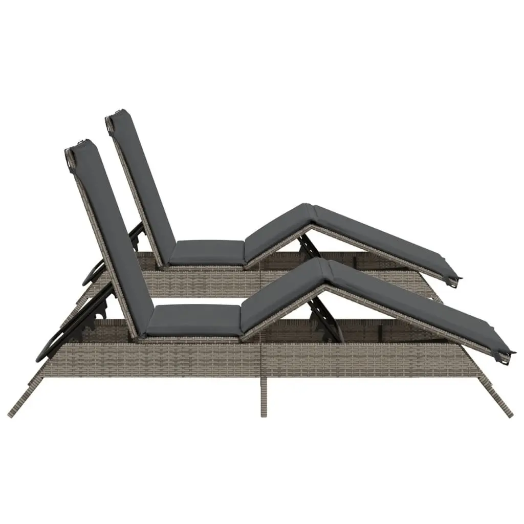 Sun Loungers Grey 2 pcs Adjustable Backrest Footrest Thickly Padded Cushions