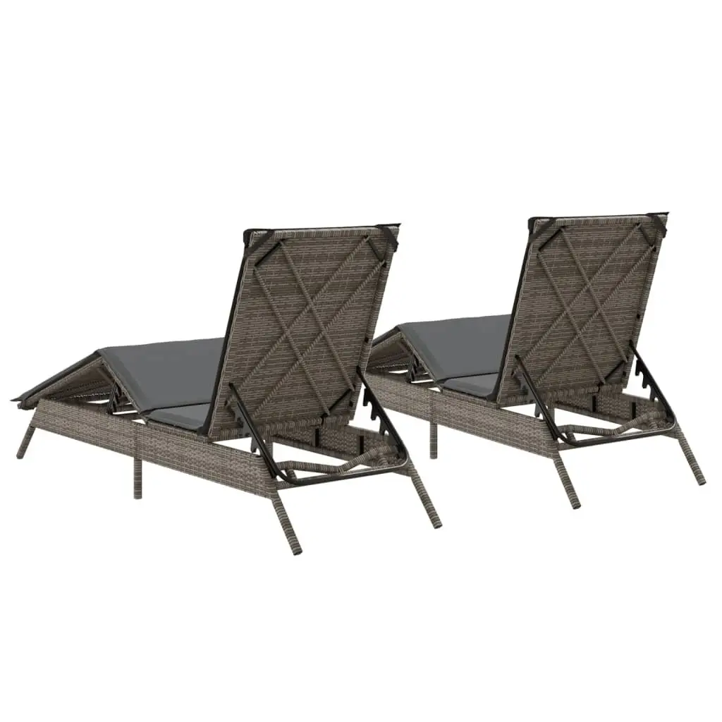 Sun Loungers Grey 2 pcs Adjustable Backrest Footrest Thickly Padded Cushions