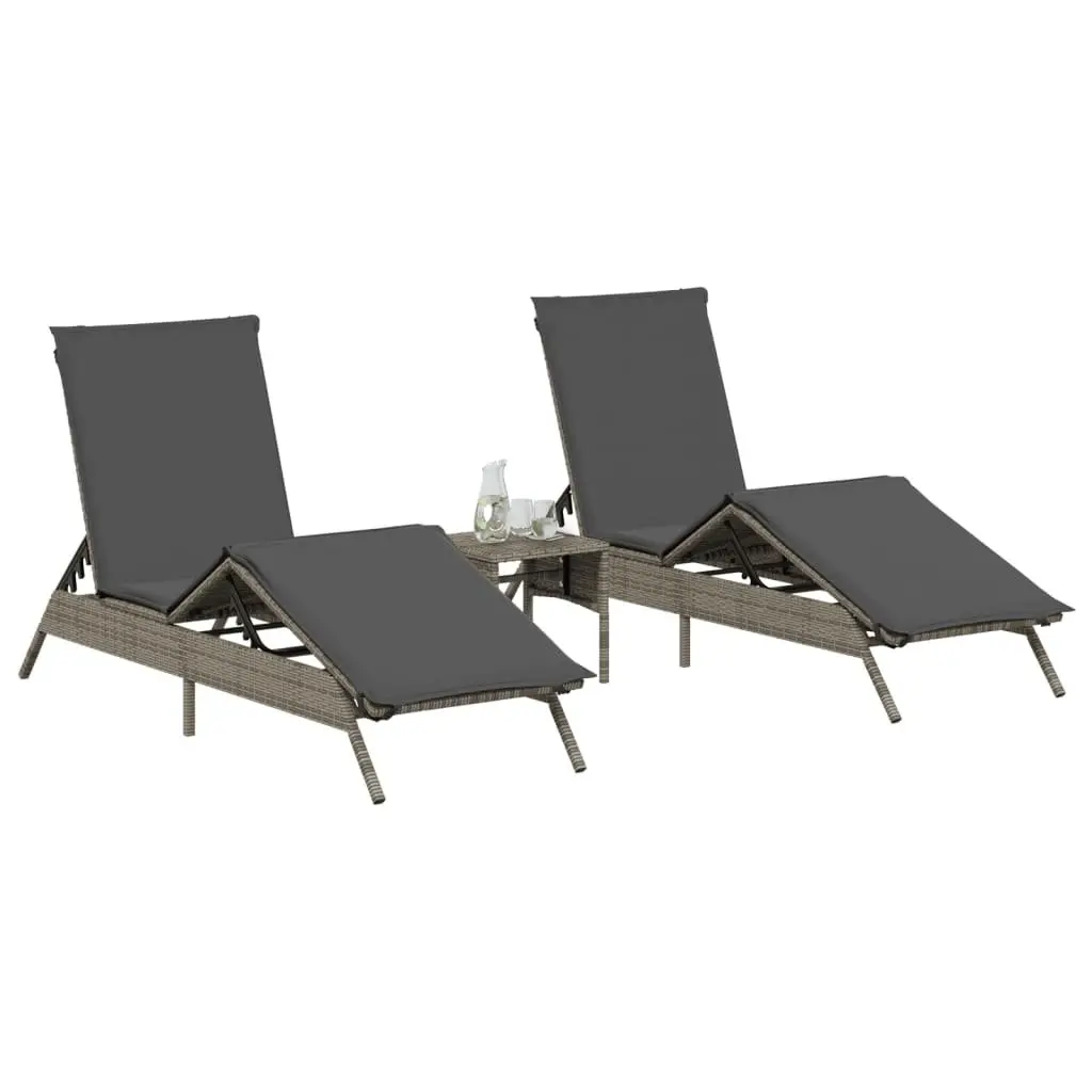 Sun Loungers Grey 2 pcs Adjustable Backrest Footrest Thickly Padded Cushions