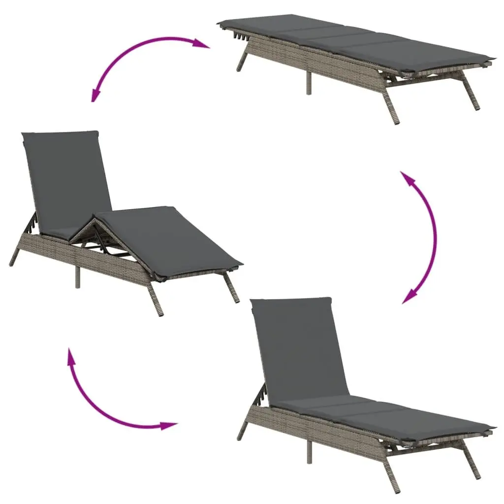 Sun Loungers Grey 2 pcs Adjustable Backrest Footrest Thickly Padded Cushions