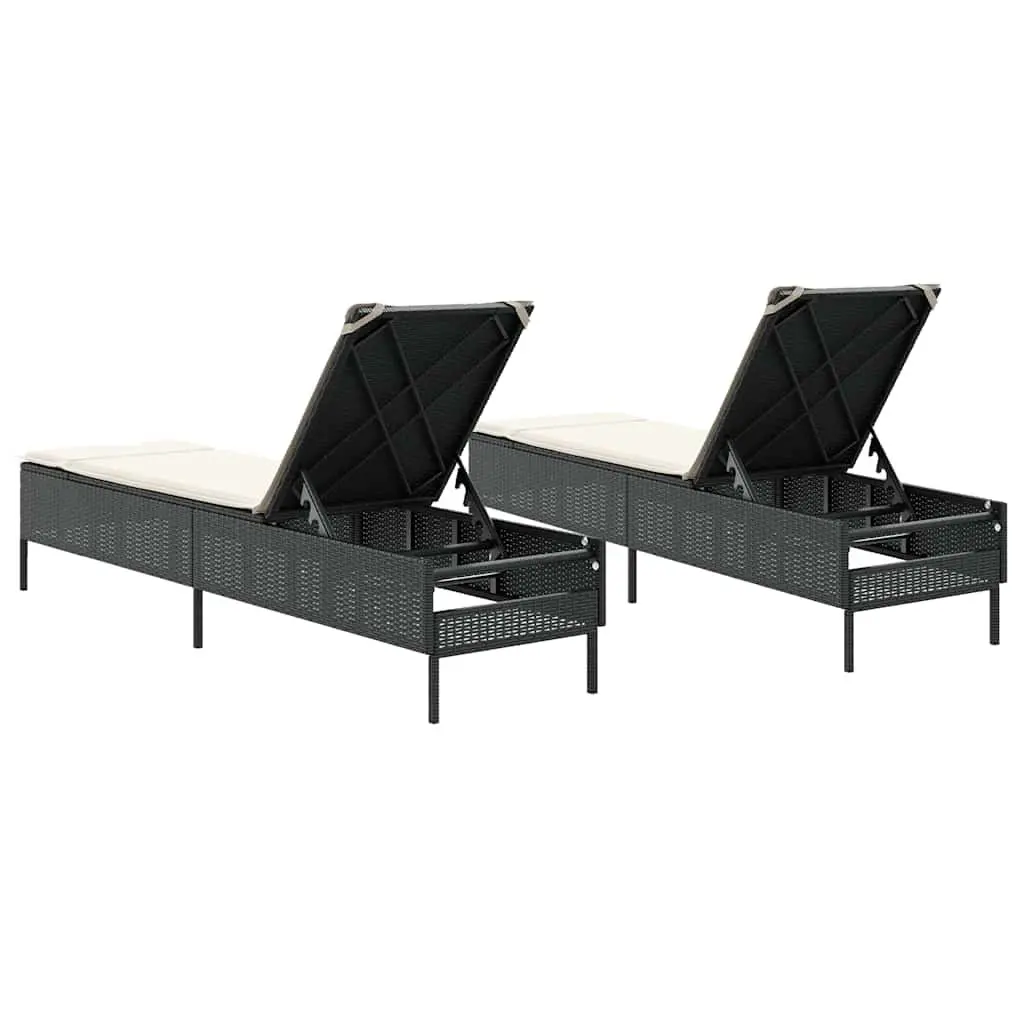 Sun Loungers 2 pcs Black Outdoor Seating with Adjustable Backrest Cushions