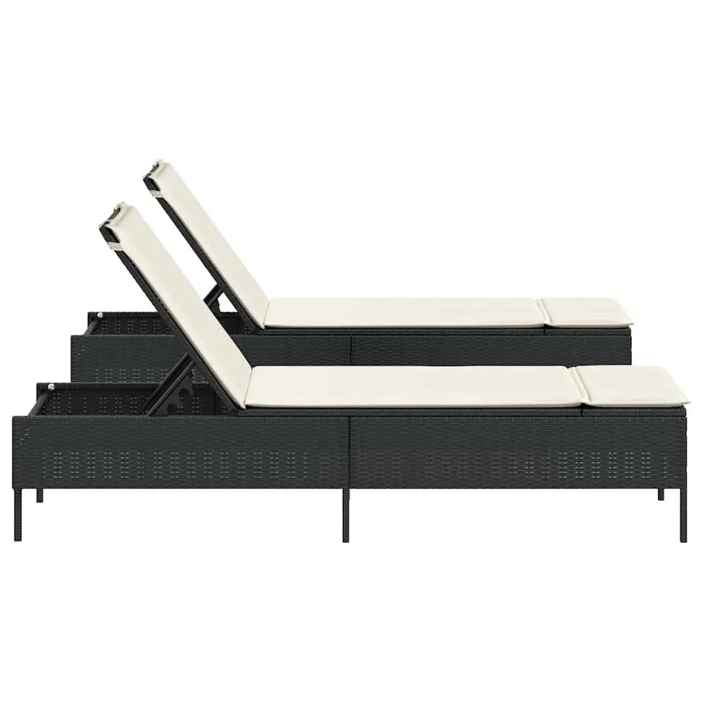 Sun Loungers 2 pcs Black Outdoor Seating with Adjustable Backrest Cushions