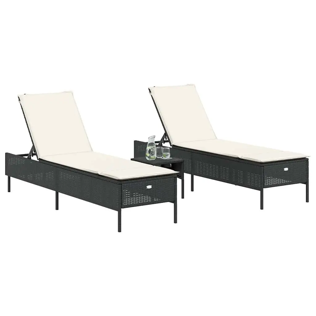Sun Loungers 2 pcs Black Outdoor Seating with Adjustable Backrest Cushions