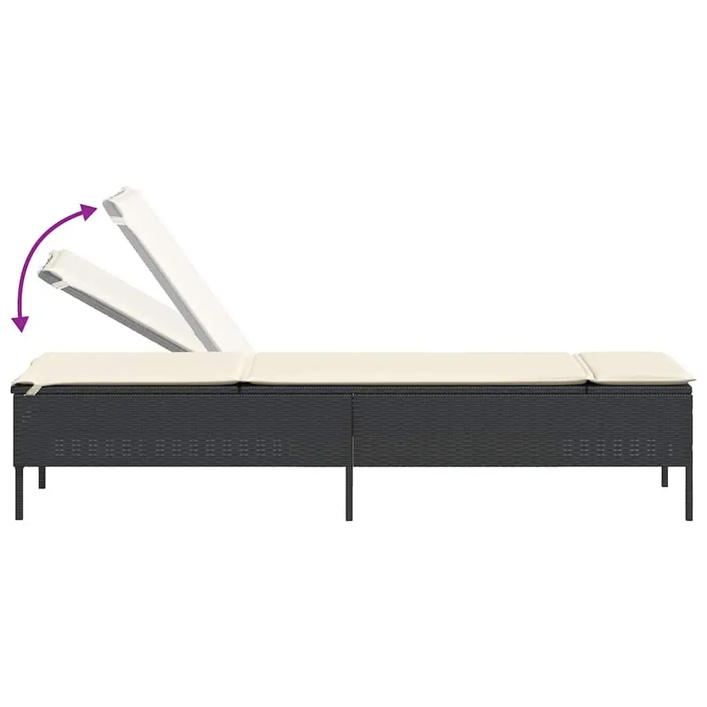 Sun Loungers 2 pcs Black Outdoor Seating with Adjustable Backrest Cushions