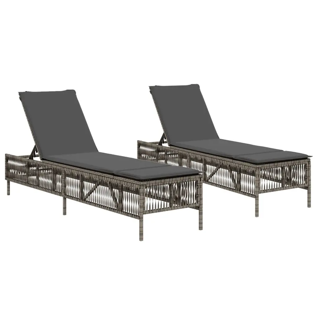Sun Loungers Grey 2 Piece Outdoor Garden Reclining Chairs Adjustable Backrest Padded Cushions