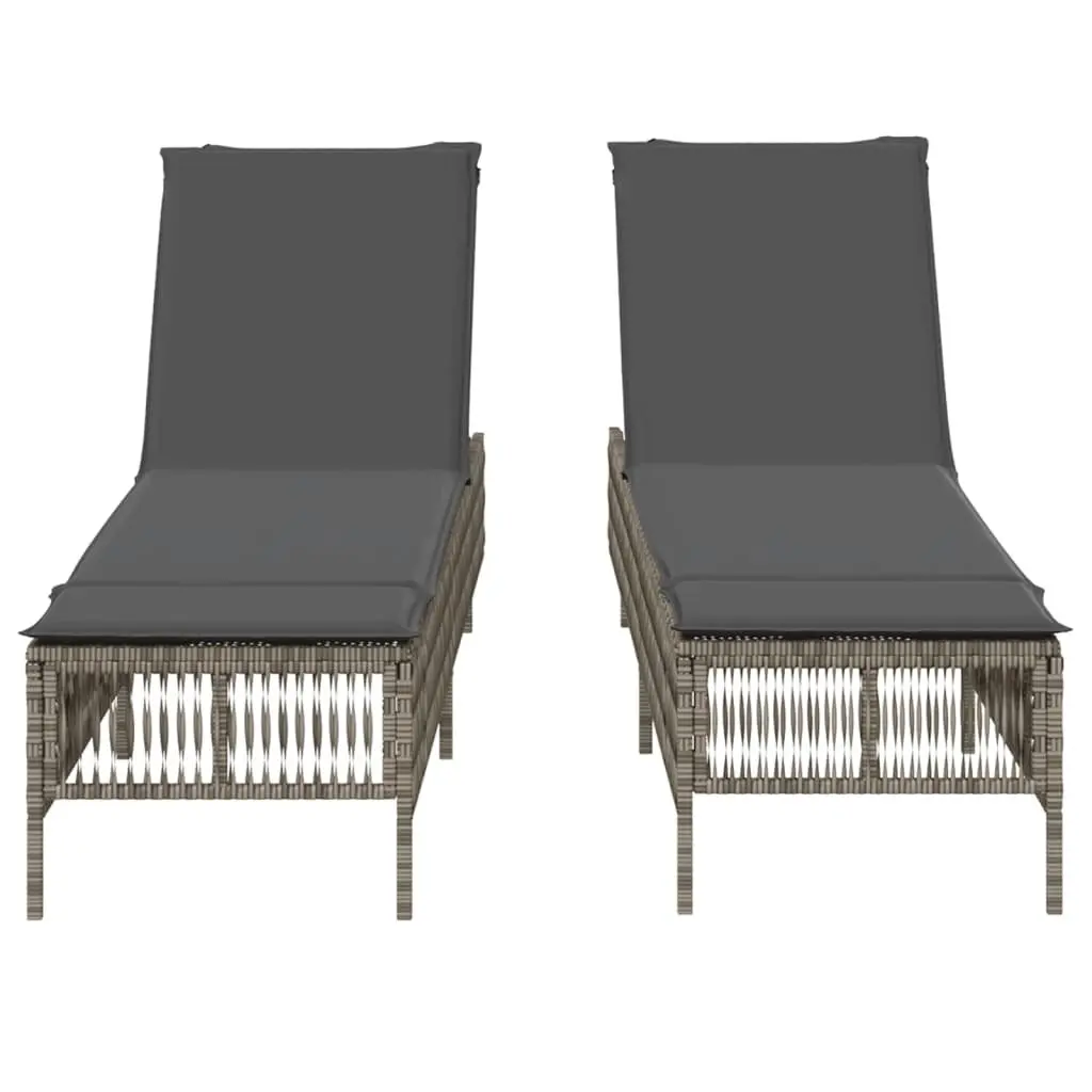 Sun Loungers Grey 2 Piece Outdoor Garden Reclining Chairs Adjustable Backrest Padded Cushions