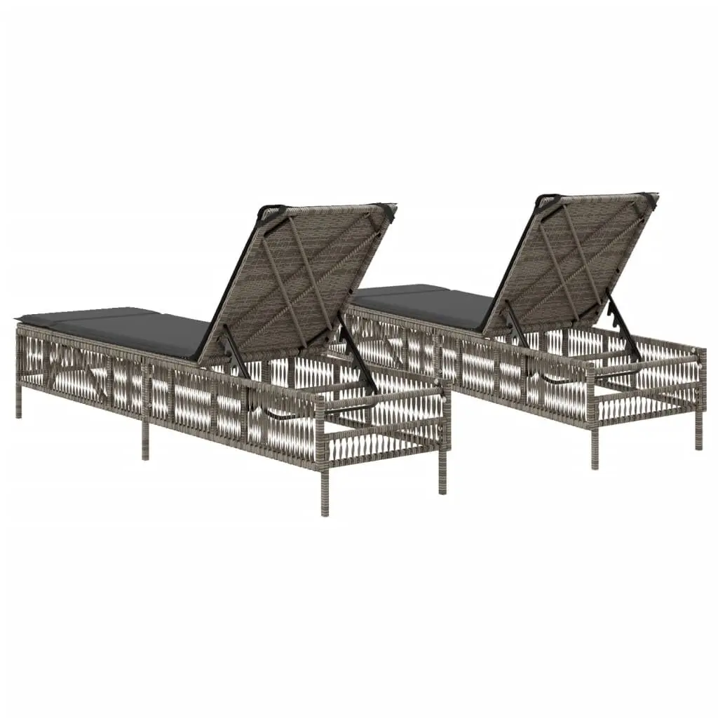 Sun Loungers Grey 2 Piece Outdoor Garden Reclining Chairs Adjustable Backrest Padded Cushions