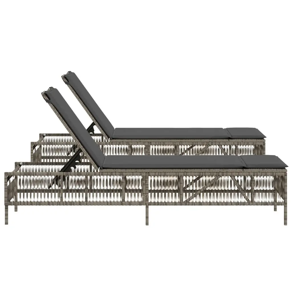 Sun Loungers Grey 2 Piece Outdoor Garden Reclining Chairs Adjustable Backrest Padded Cushions