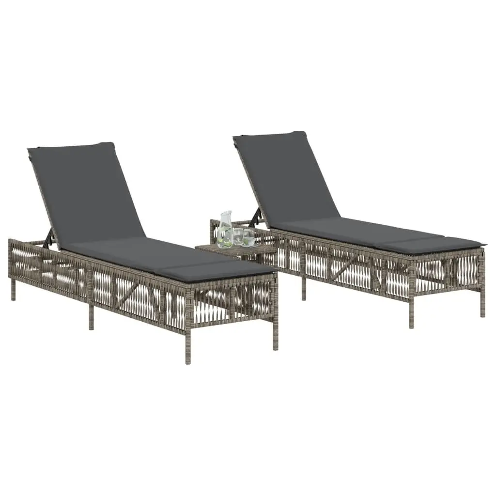 Sun Loungers Grey 2 Piece Outdoor Garden Reclining Chairs Adjustable Backrest Padded Cushions