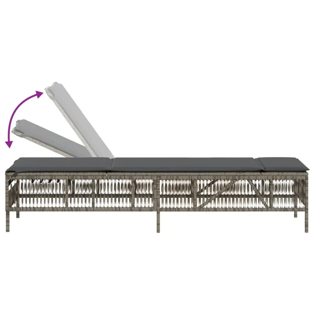 Sun Loungers Grey 2 Piece Outdoor Garden Reclining Chairs Adjustable Backrest Padded Cushions