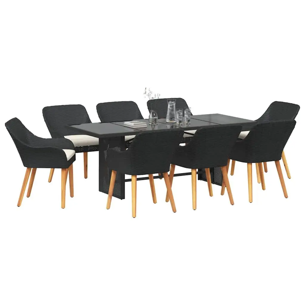 Garden Dining Set Black 9 Piece Outdoor Furniture Table Chairs Cushion