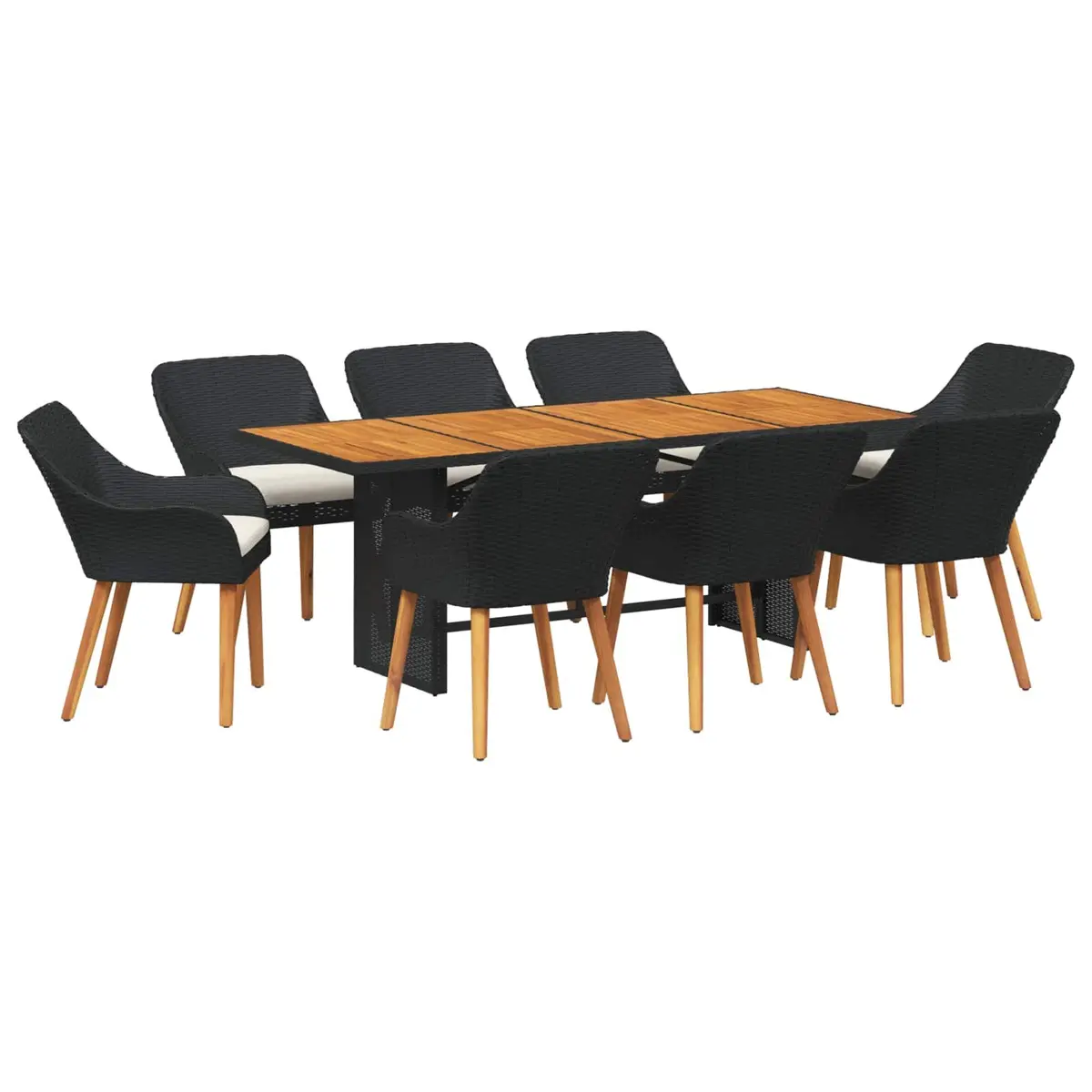 Garden Dining Set 9 Pieces Outdoor Furniture Black Poly Rattan Table Chairs