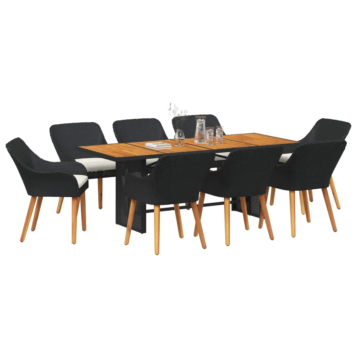 Garden Dining Set 9 Pieces Outdoor Furniture Black Poly Rattan Table Chairs