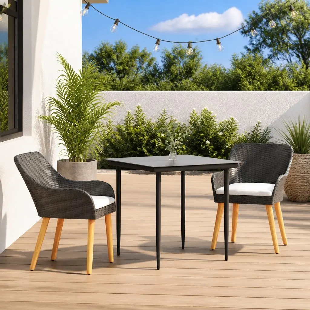 Garden Dining Set Black 3 Piece Outdoor Furniture Poly Rattan Chair Table