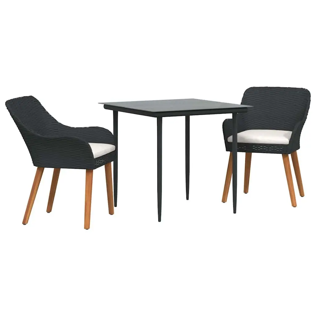 Garden Dining Set Black 3 Piece Outdoor Furniture Poly Rattan Chair Table