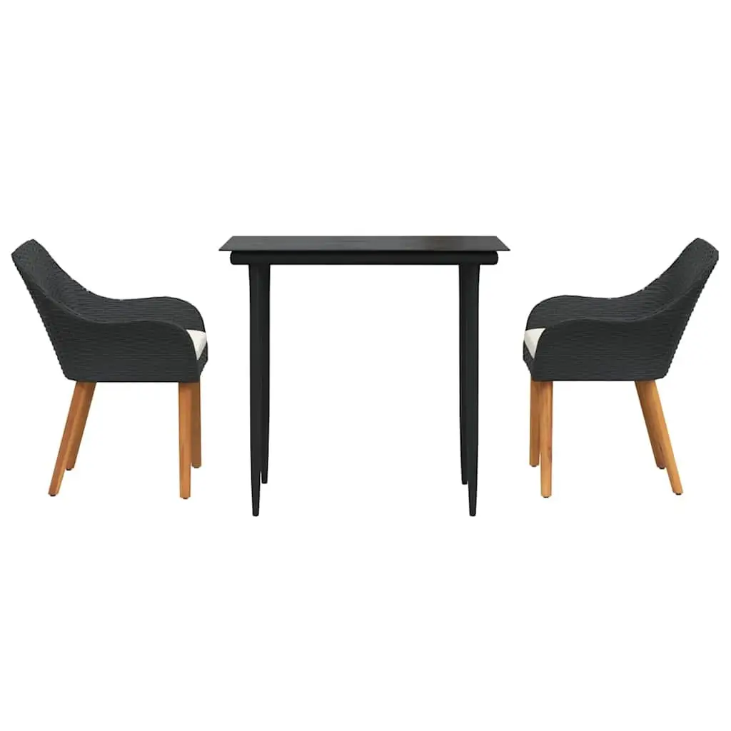 Garden Dining Set Black 3 Piece Outdoor Furniture Poly Rattan Chair Table