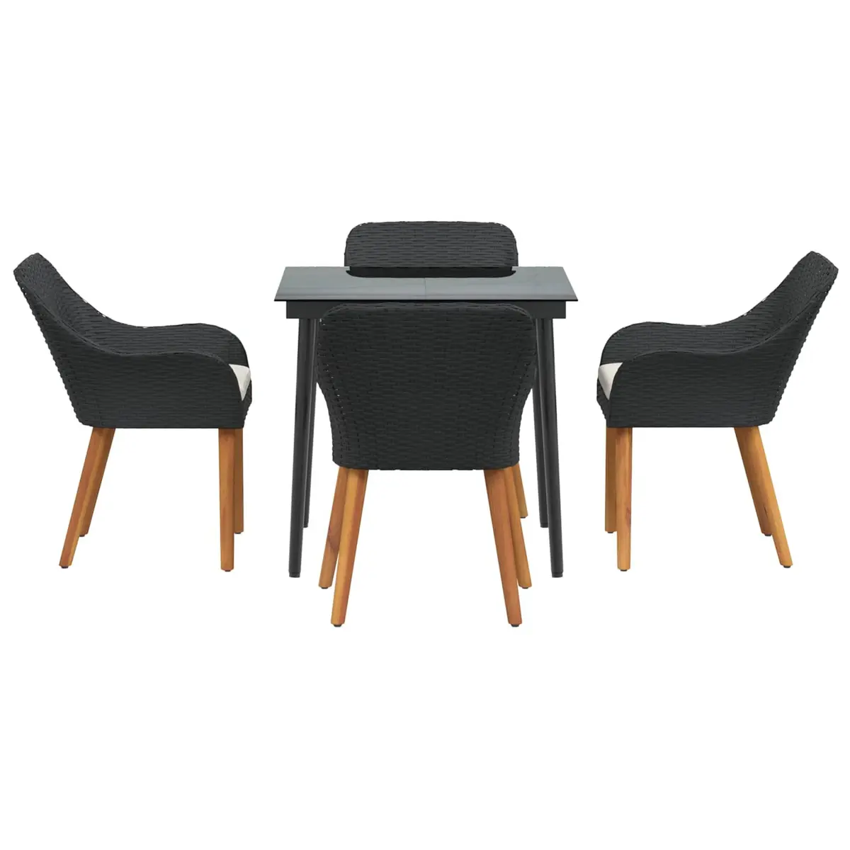Garden Dining Set Black 5 Piece Poly Rattan Patio Table Chairs with Cushions