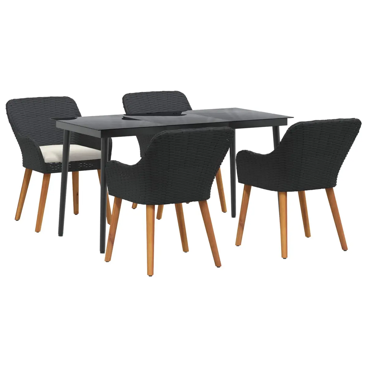 Outdoor Dining Set Black 5 Piece Poly Rattan Table Chairs Weather-Resistant Cushions