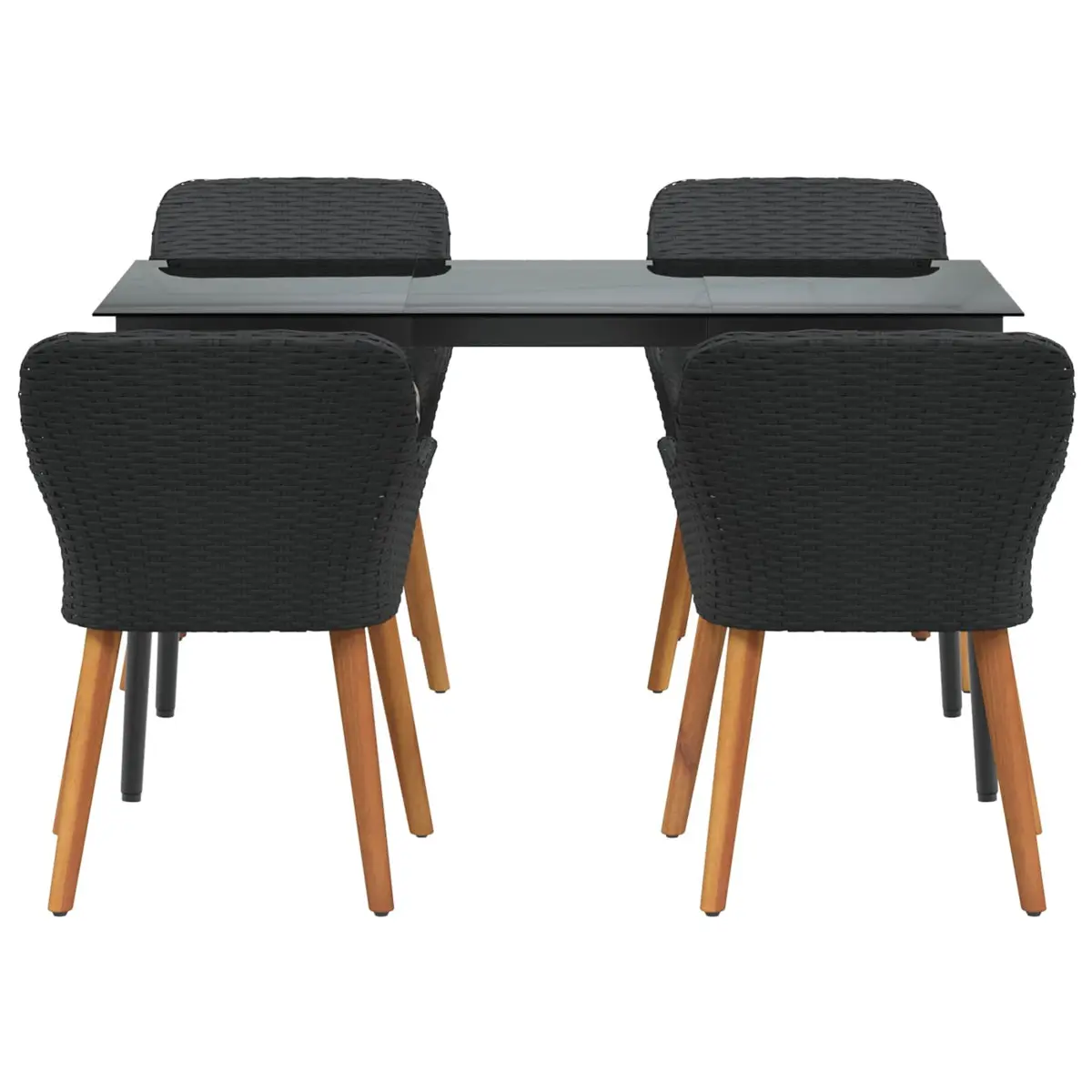 Outdoor Dining Set Black 5 Piece Poly Rattan Table Chairs Weather-Resistant Cushions