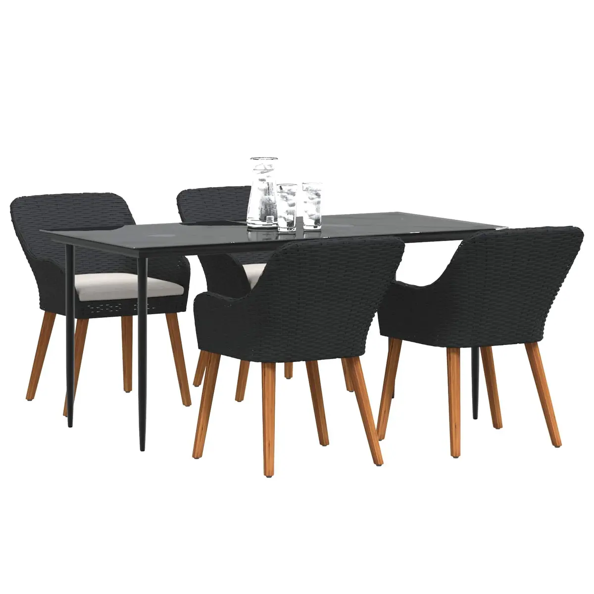 Outdoor Garden Dining Set 5 Piece Black Poly Rattan Table Chairs with Cushions