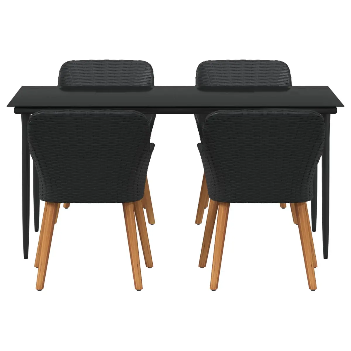 Outdoor Garden Dining Set 5 Piece Black Poly Rattan Table Chairs with Cushions