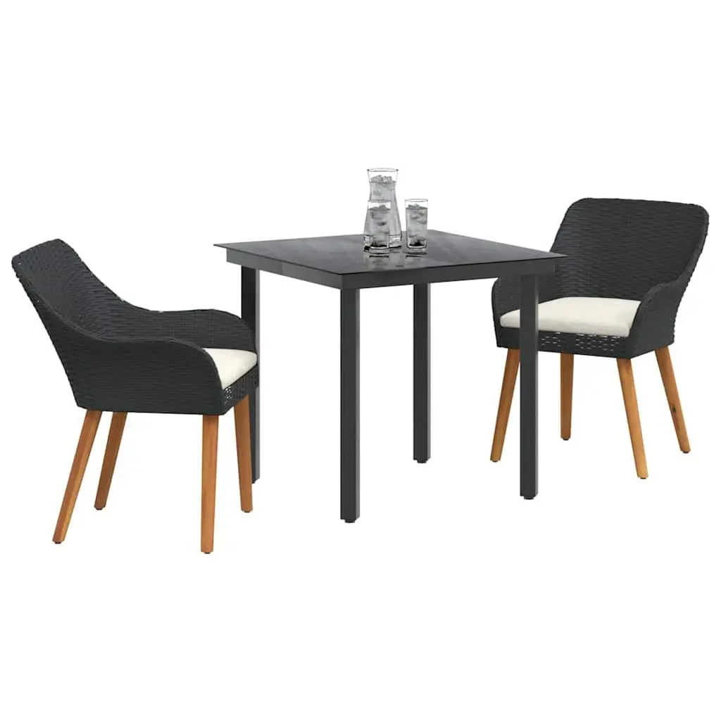 Garden Dining Set Black 3 Piece Poly Rattan Chairs Table Outdoor Patio