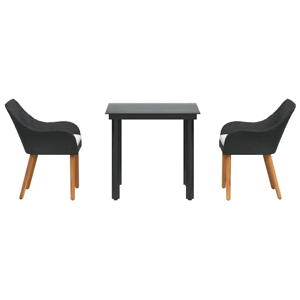 Garden Dining Set Black 3 Piece Poly Rattan Chairs Table Outdoor Patio