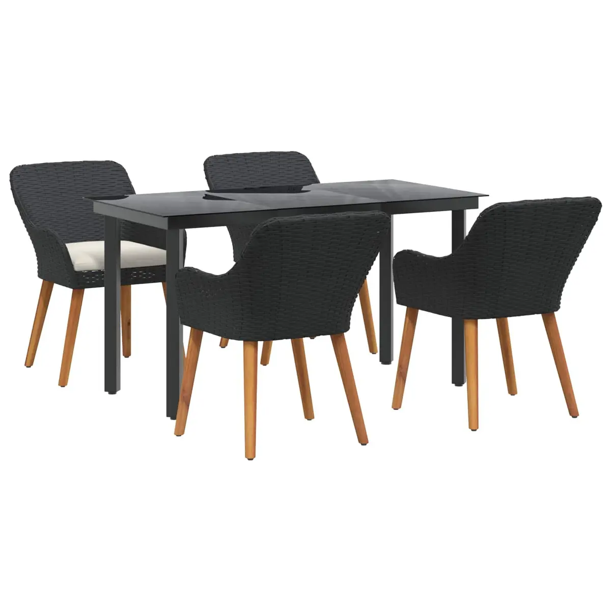 Garden Dining Set Black 5 Pieces Poly Rattan Patio Furniture Outdoor Table