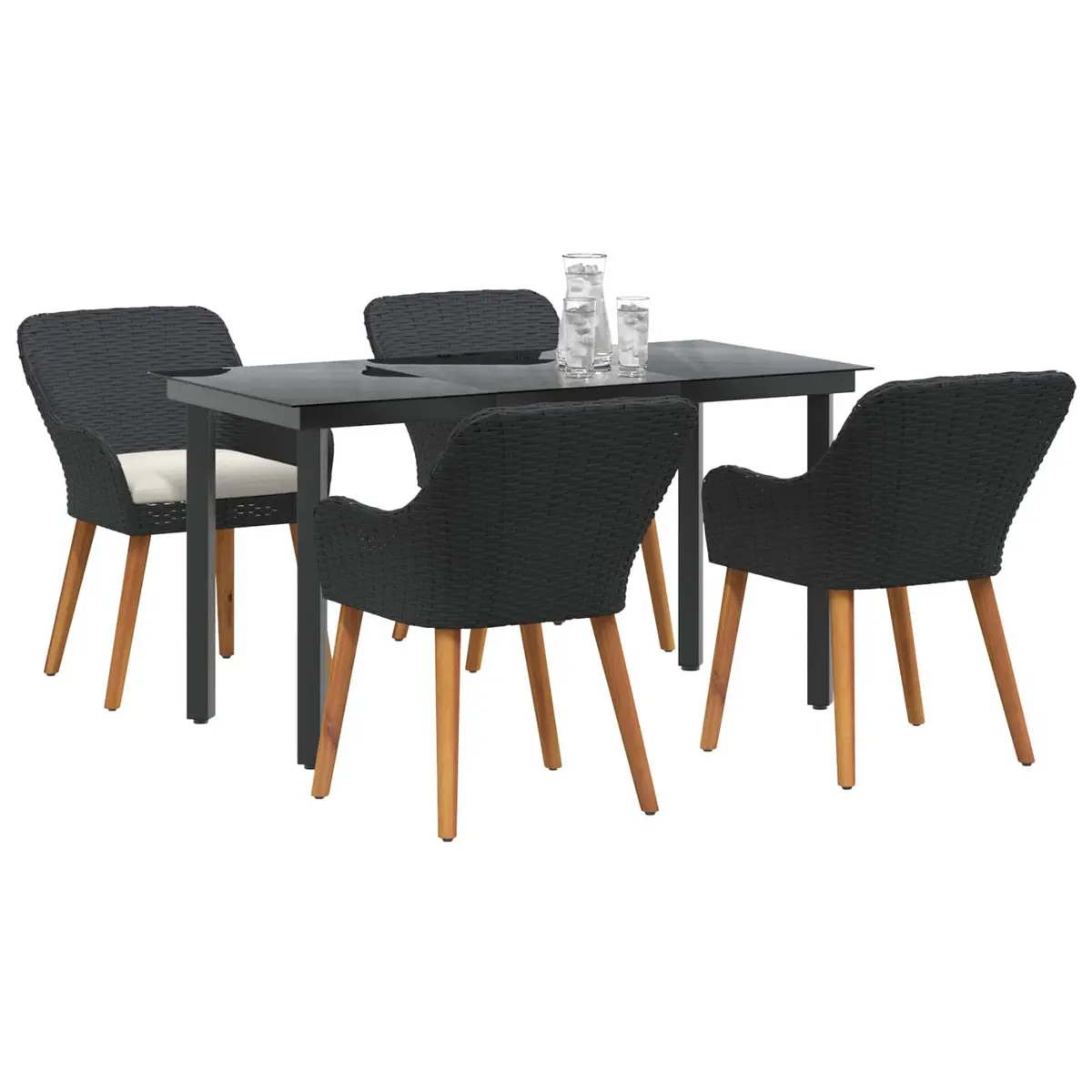 Garden Dining Set Black 5 Pieces Poly Rattan Patio Furniture Outdoor Table