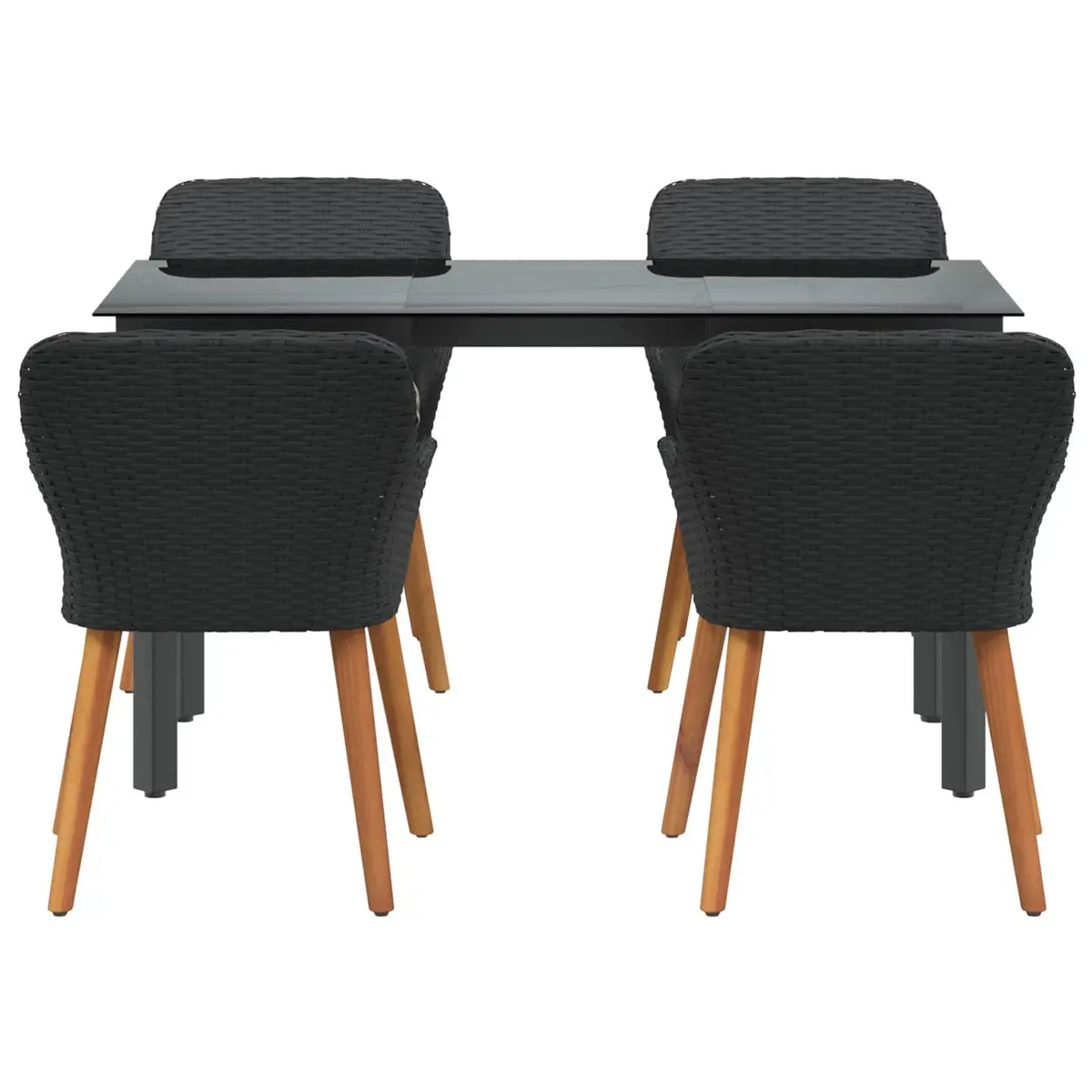 Garden Dining Set Black 5 Pieces Poly Rattan Patio Furniture Outdoor Table